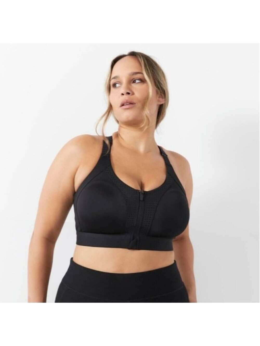 Penningtons Wireless Medium Support Sports Bra Front Closure Black 42DDD Workout